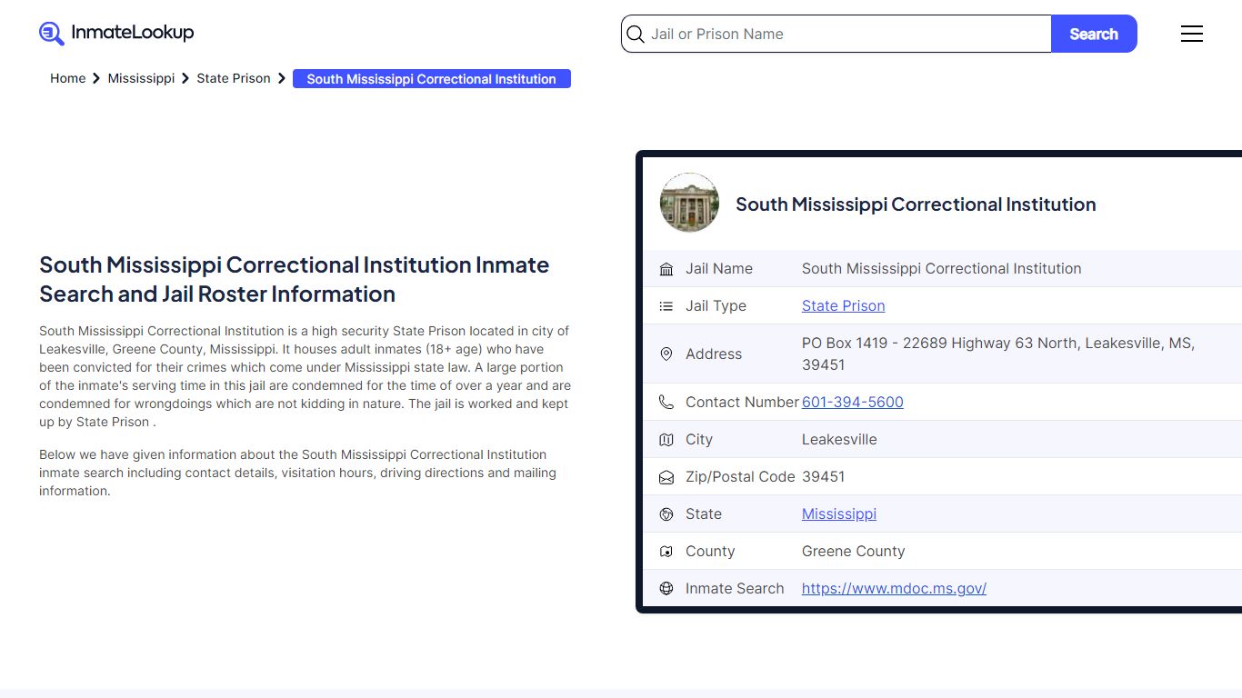 South Mississippi Correctional Institution Inmate Search, Jail Roster ...
