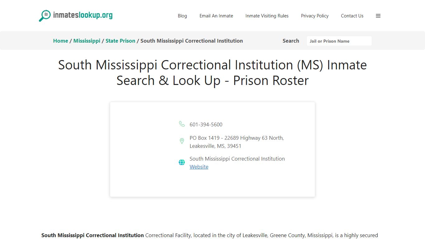 South Mississippi Correctional Institution (MS) Inmate Search & Look Up ...